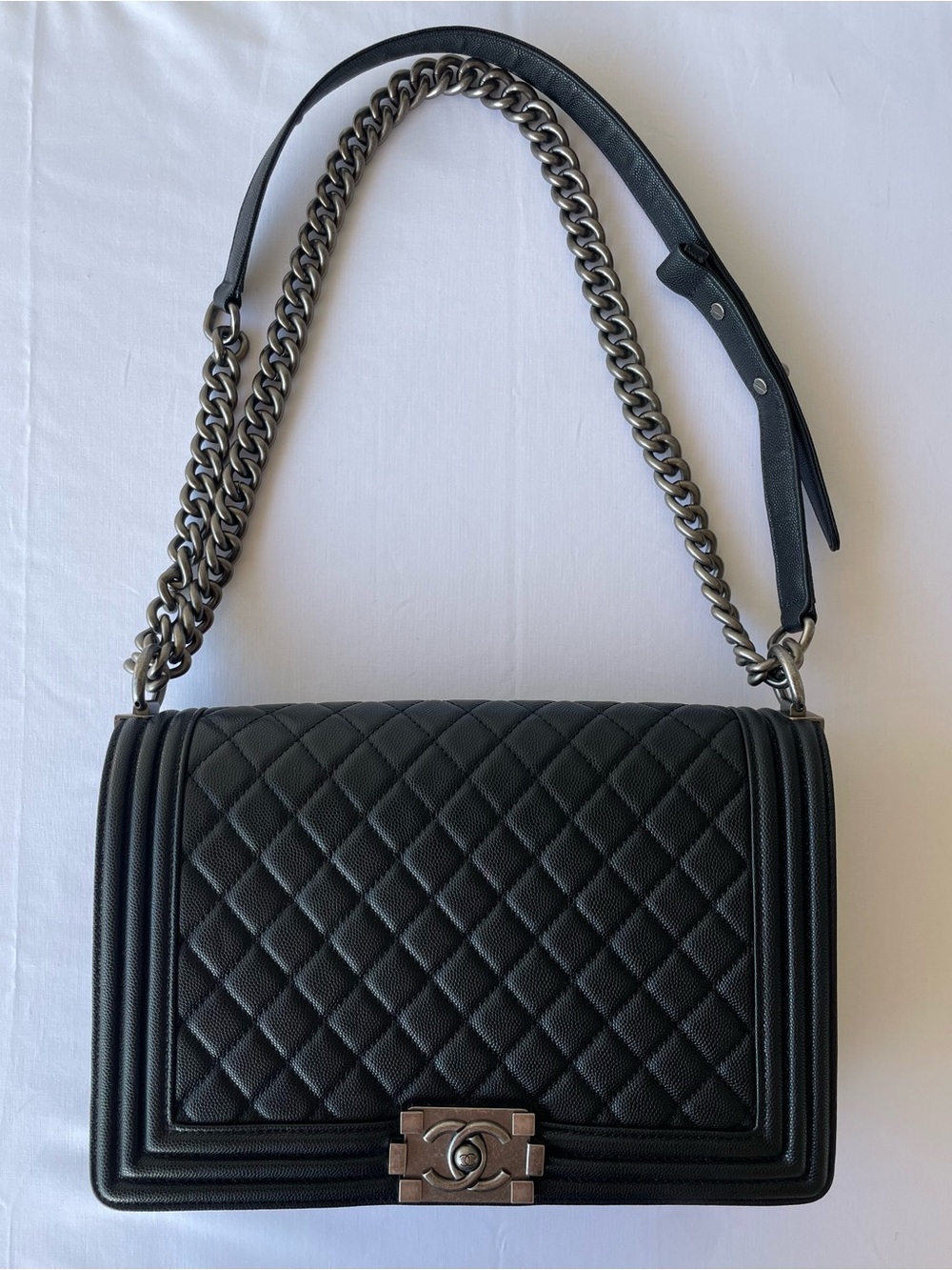 Large Boy Chanel Handbag Caftskin & Ruthenium-Finish Metal